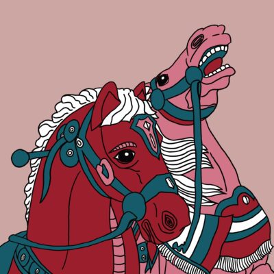 l'illustration" chevaux de manège" en version couleur rose