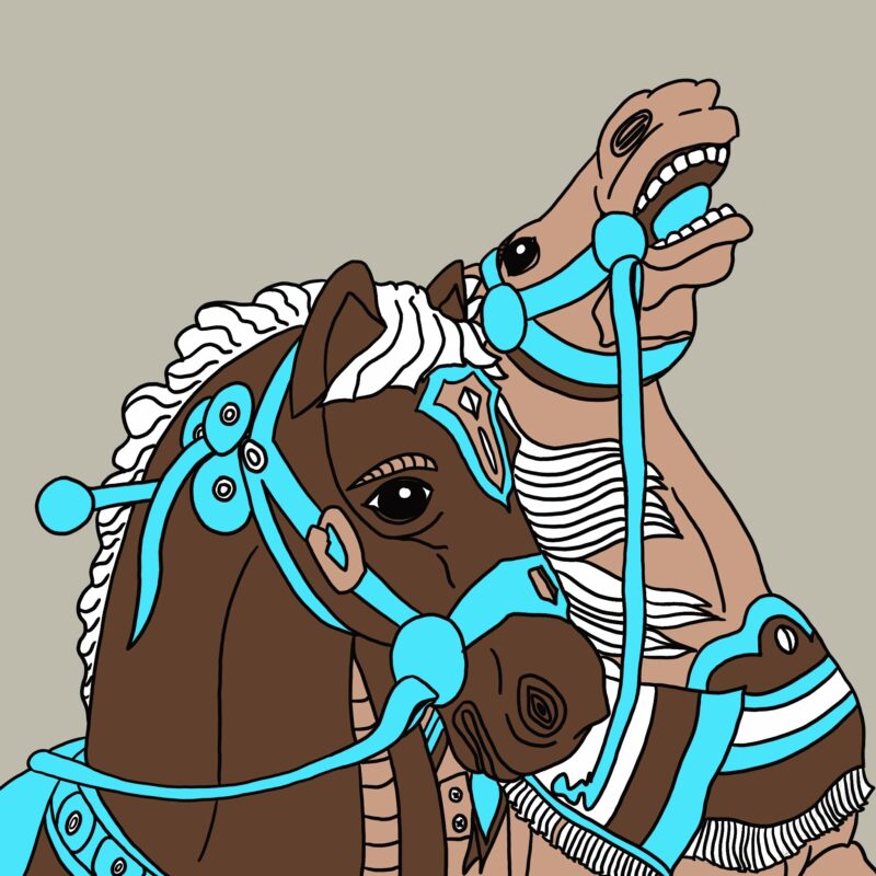 l'illustration" chevaux de manège" en version couleur taupe et marron