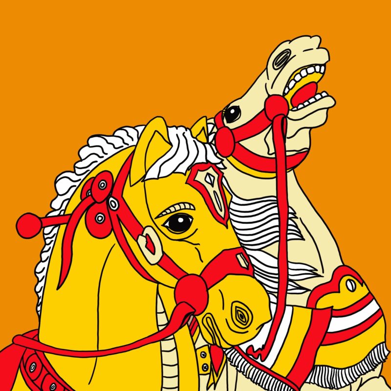 l'illustration" chevaux de manège" en version couleur jaune