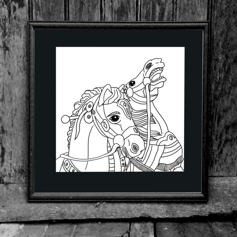 l'illustration" chevaux de manège" en version Noir&Blanc