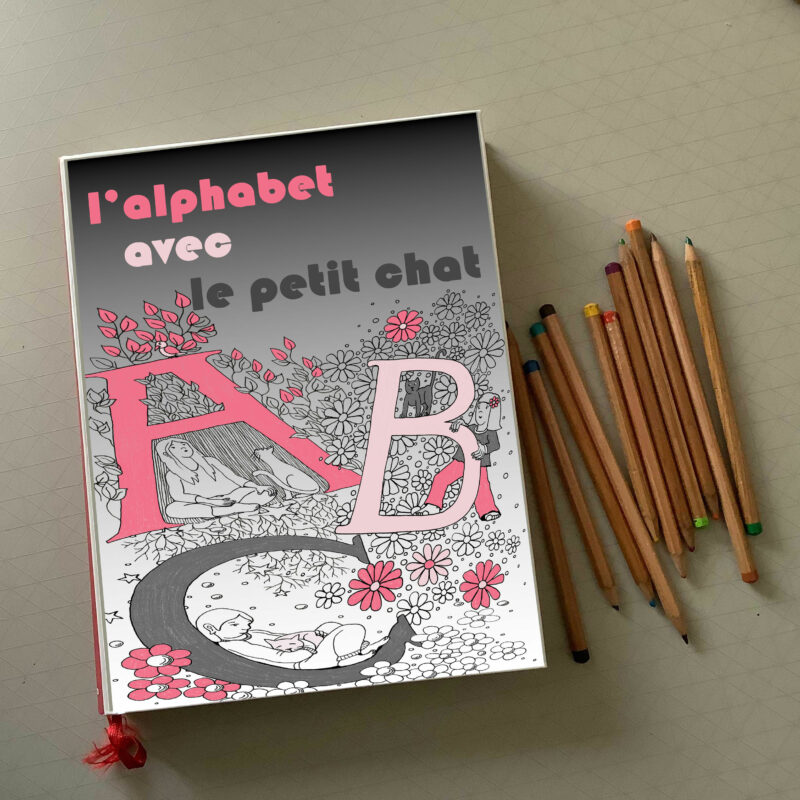 la couverture de mon livre numérique "l'alphabet avec le petit chat"